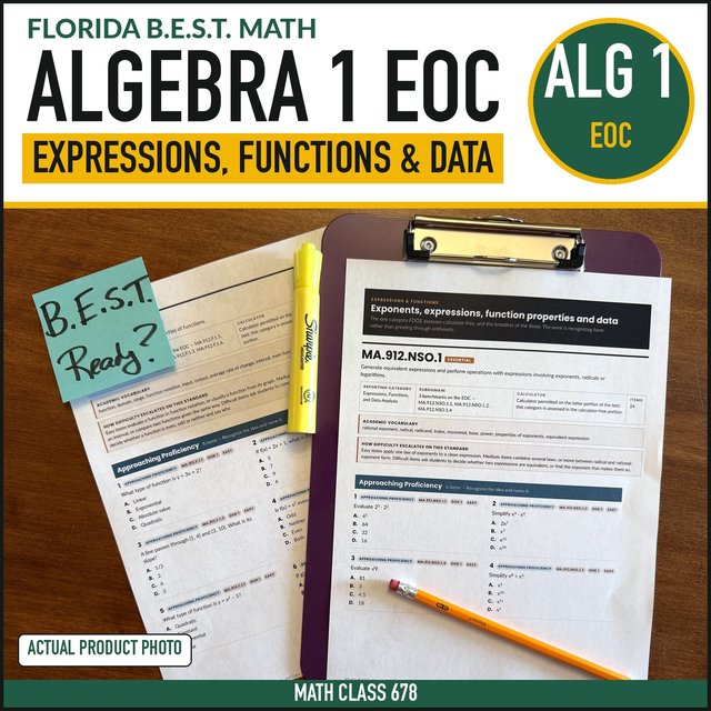 Cover of the Algebra 1 Expressions, Functions, and Data Analysis Practice
