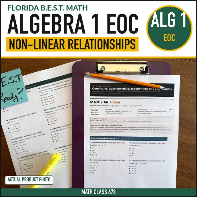 Cover of the Algebra 1 Non-Linear Relationships Practice
